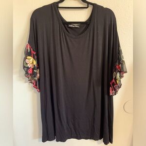 Kim & Cami black shirt sleeve blouse ruffled sleeves embroidery boho 3x